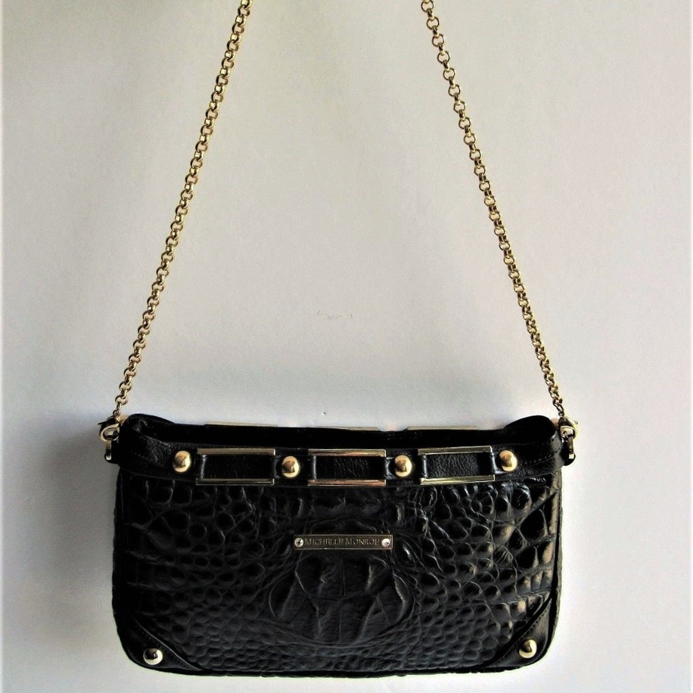 MICHELLE MONROE Croc Black Leather Clutch Purse